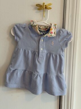 Ralph Lauren Light Blue Girls Polo Top with Floral Collar